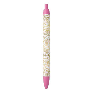 Gold Rozen met roze Zwarte Inkt Pen
