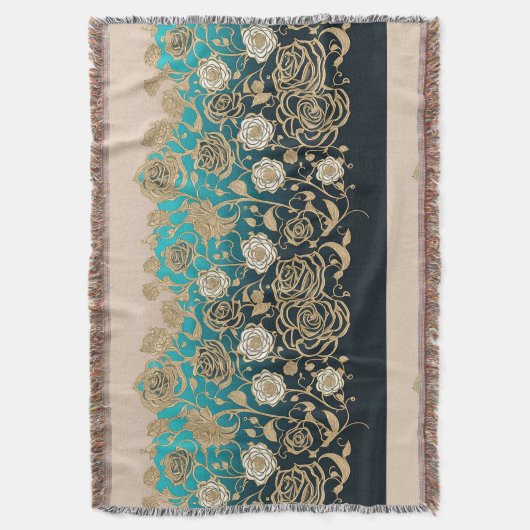 Gold-Rozen met Turquoise Background Deken (Voorkant Verticaal)