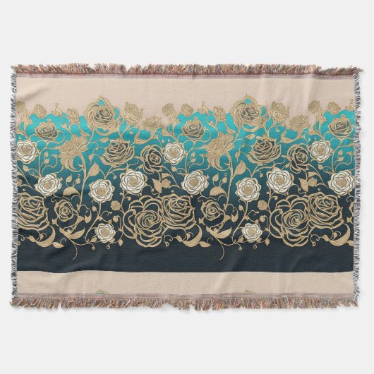Gold-Rozen met Turquoise Background Deken (Voorkant)