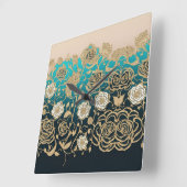 Gold Rozen met Turquoise Background Wall Clock Vierkante Klok (Hoek)