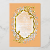 Gold Rozen op een gouden lijst met witte kant. FOL Folie Uitnodiging (Voorkant)