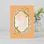 Gold Rozen op een gouden lijst met witte kant. FOL Folie Uitnodiging (Staand Voorkant)