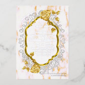 Gold Rozen op een gouden lijst met witte kant. Folie Uitnodiging (Voorkant)