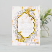 Gold Rozen op een gouden lijst met witte kant. Folie Uitnodiging (Staand Voorkant)