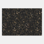 Gold-rozen op een zwarte papierflatset van 3 inpakpapier vel (Voorkant 2)