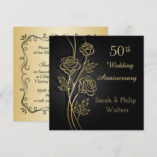 Gold-rozen op zwart 50e Jubileum Kaart (Voorkant / Achterkant)