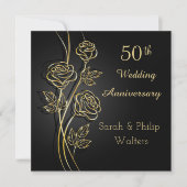 Gold-rozen op zwart 50e Jubileum Kaart (Voorkant)