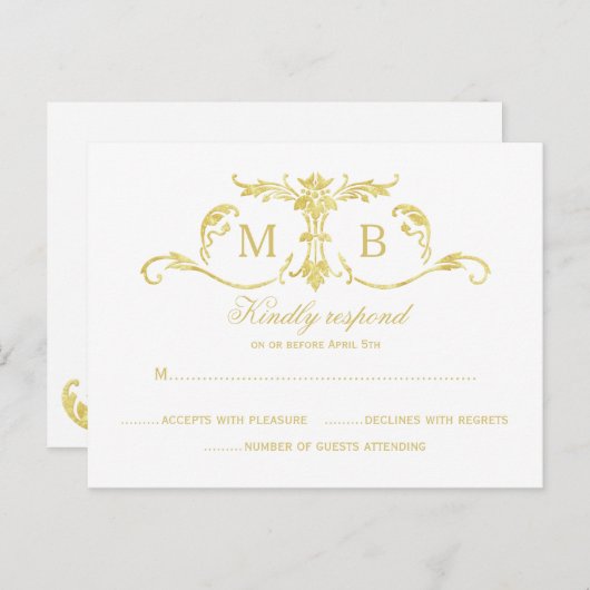 Gold RSVP briefkaarten Gold folie RSVP bruiloft (Voorkant / Achterkant)