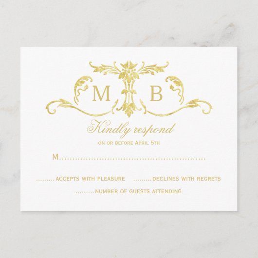 Gold RSVP briefkaarten Gold folie RSVP bruiloft (Voorkant)