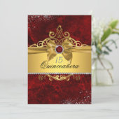 Gold Ruby Red Quinceanera Uitnodigen Kaart (Staand voorkant)
