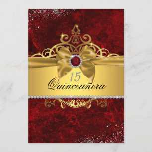 Gold Ruby Red Quinceanera Uitnodigen Kaart