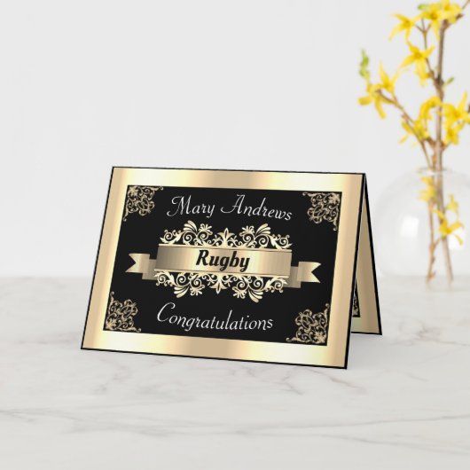 Gold Rugby Sports Embellish Gefeliciteerd Kaart (Gele Bloem)