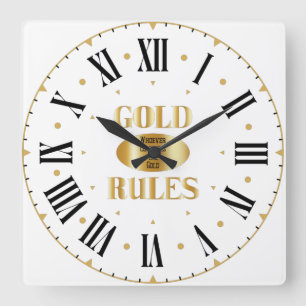 Gold Rules Golden Rule II Roman Numtal Vierkante Klok