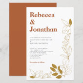 Gold Rust Leaf Terracotta Paper Wedding Invitation (Voorkant / Achterkant)