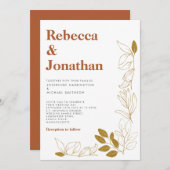 Gold Rust Leaf Terracotta Wedding Invitation Kaart (Voorkant / Achterkant)