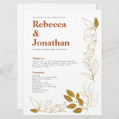 Gold Rust Leaf Terracotta Wedding Program Card Programmakaart (Voorkant / Achterkant)