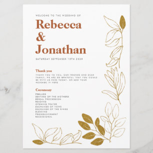 Gold Rust Leaf Terracotta Wedding Program Card Programmakaart
