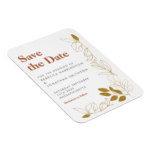Gold Rust Leaf Terracotta Wedding Save the Date Magneet (Rechterzijde)