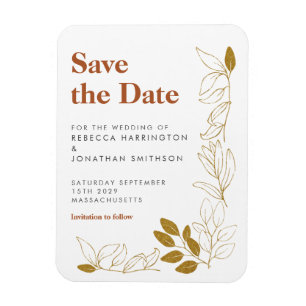 Gold Rust Leaf Terracotta Wedding Save the Date Magneet
