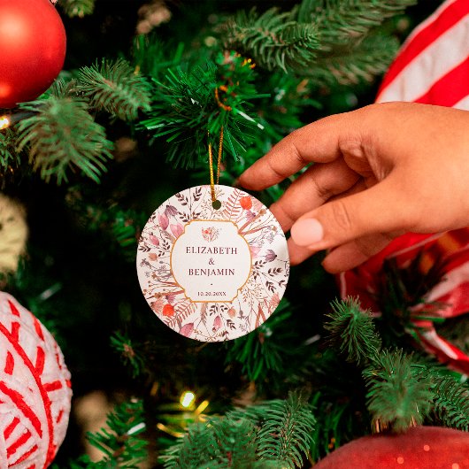 Gold Rustic Boho Chic Fall Wildflowers Wedding Keramisch Ornament