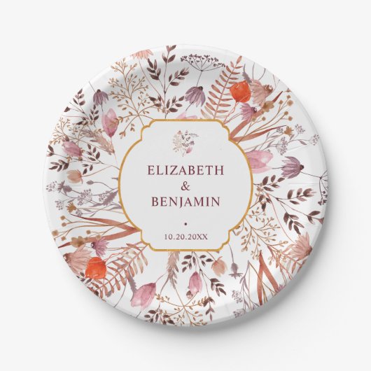 Gold Rustic Boho Chic Fall Wildflowers Wedding Papieren Bordje (Voorkant)