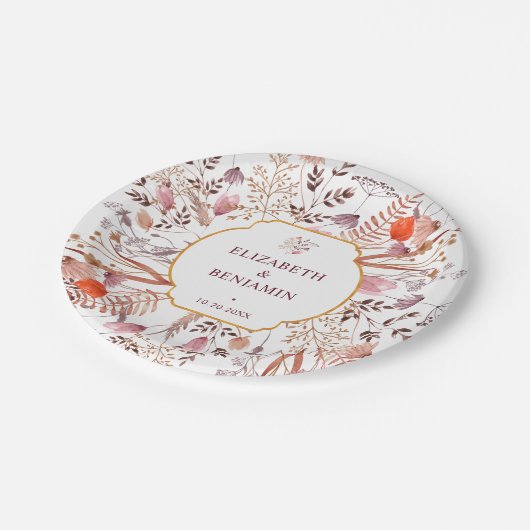 Gold Rustic Boho Chic Fall Wildflowers Wedding Papieren Bordje (Gekanteld)