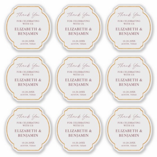 Gold Rustic Boho Chic Wildflower Wedding Thank You Sticker (Voorkant)