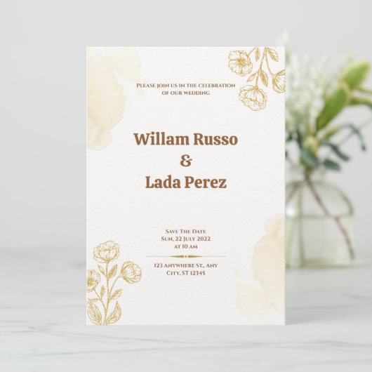 Gold Rustic bruiloft uitnodiging (Staand voorkant)