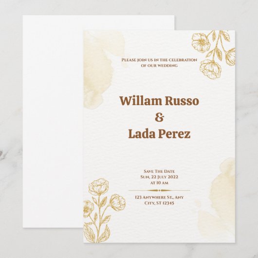 Gold Rustic bruiloft uitnodiging (Voorkant / Achterkant)