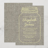 Gold Rustic Burlap Mason Jar Wedding Invitations Kaart (Voorkant / Achterkant)