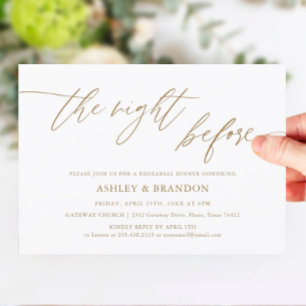 Gold Rustic Calligraphy Rehearsal Dinner Kaart
