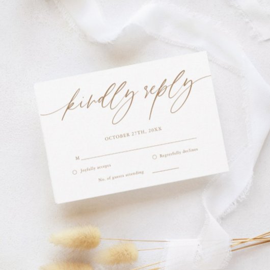 Gold Rustic Calligraphy Wedding RSVP Kaart