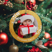 Gold Rustic Circle Photo Snowflakes Keramisch Ornament