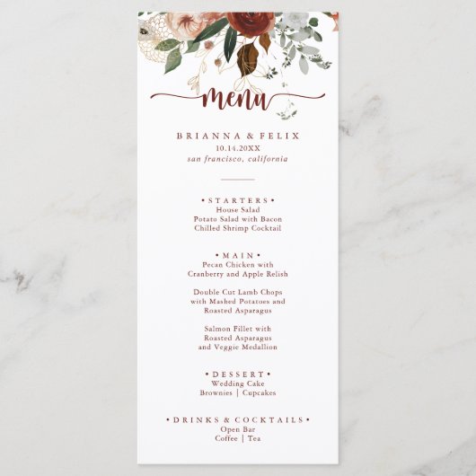 Gold Rustic Colorful Floral Dinner Menu (Voorkant)