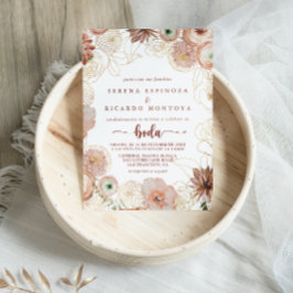 Gold Rustic Colorful Floral Spain Wedding Kaart