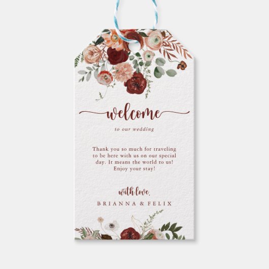 Gold Rustic Colorful Floral Wedding Welkom Cadeaulabel (Voorkant)