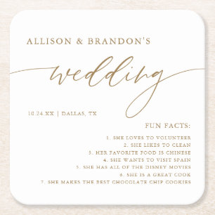 Gold Rustic Elegant Wedding Fun Facts Napkins Kartonnen Onderzetters