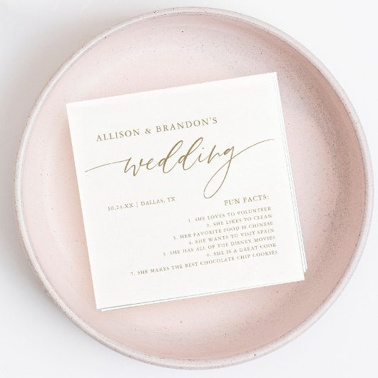 Gold Rustic Elegant Wedding Fun Facts Napkins Servet