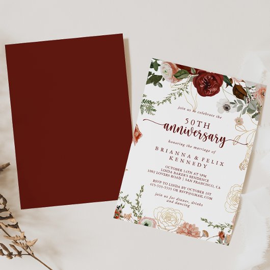 Gold Rustic Floral 50th Wedding Jubileum Kaart