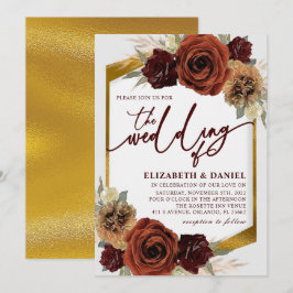 Gold Rustic Floral Pampas Grass Wedding Kaart