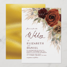 Gold Rustic Floral Pampas Grass Wedding Kaart