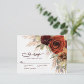 Gold Rustic Floral Pampas Grass Wedding RSVP Kaart (Staand voorkant)
