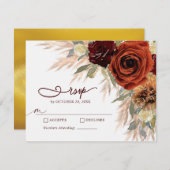 Gold Rustic Floral Pampas Grass Wedding RSVP Kaart (Voorkant / Achterkant)