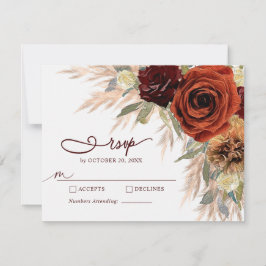 Gold Rustic Floral Pampas Grass Wedding RSVP Kaart
