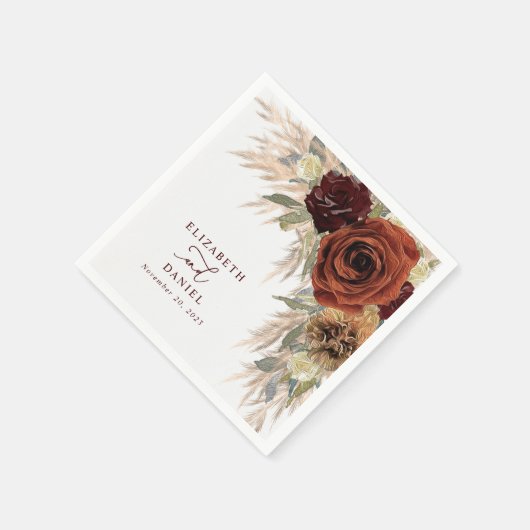 Gold Rustic Floral Pampas Grass Wedding Servet (Hoek)