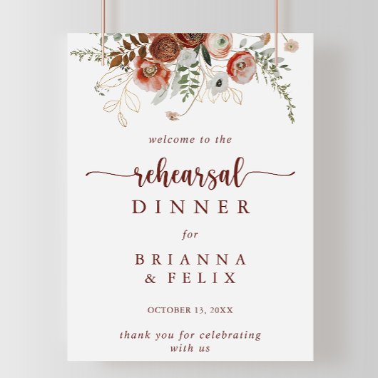 Gold Rustic Floral Rehearsal Dinner Welcome Sign Poster