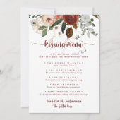 Gold Rustic Floral Wedding Kissing Menu Game Card (Voorkant)