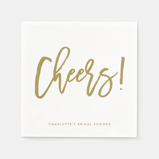 Gold Rustic Hand Lettering Cheers Wedding Napkin Servetten (Voorkant)