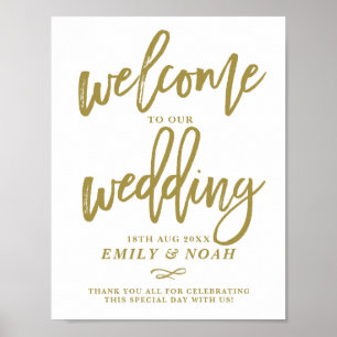 Gold Rustic Hand Lettering Welkom bij ons huwelijk Poster