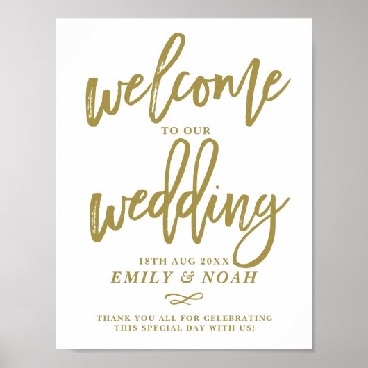 Gold Rustic Hand Lettering Welkom bij ons huwelijk Poster (Voorkant)